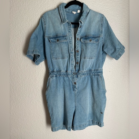 Roxy Denim Romper Left Behind Blue Women Large - Picture 10 of 10